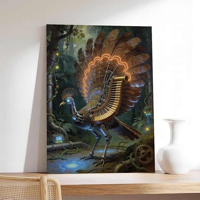 Framed Mechanical Fantasy Wall Art for Living Room TV Wall Vintage Steampunk Aesthetic Home Decor 24x36inch(60x90cm)