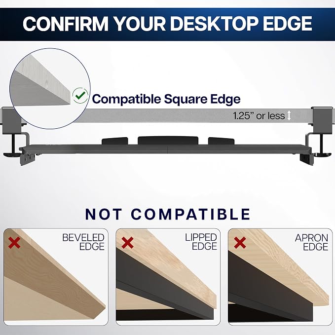 VIVO Black Extra Large 34 x 11 in Under Desk Keyboard Tray, MOUNT-KB15EB | Keyboard Tray for Typing, Slide Out Platform, Extra Sturdy C-Clamp Mount System, Computer Drawer, Black Frame