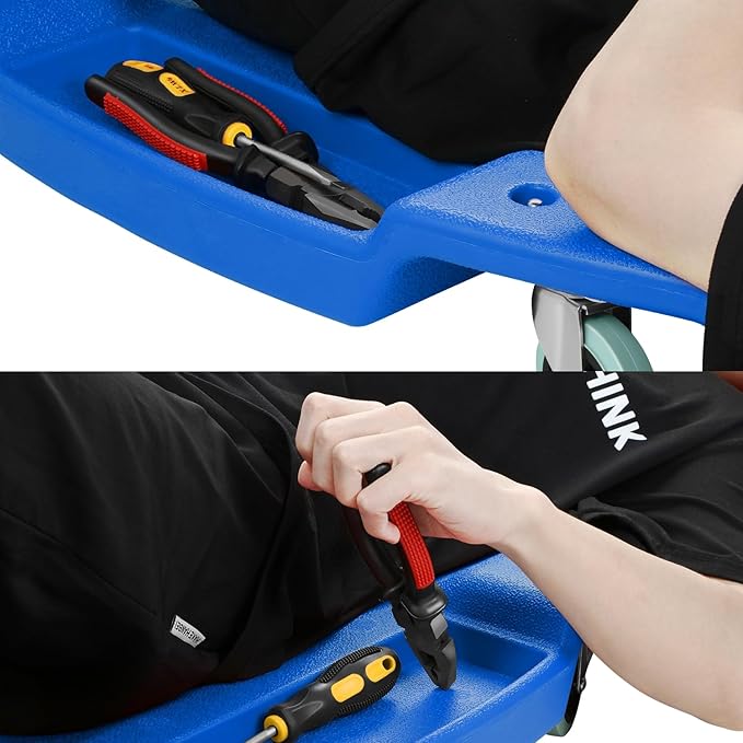 PM PERFORMOTOR Inches Heavy-Duty Low-Profile Roller Automotive Creeper with Padded Headrest, Blue, PM-TOL-CPC48-BL