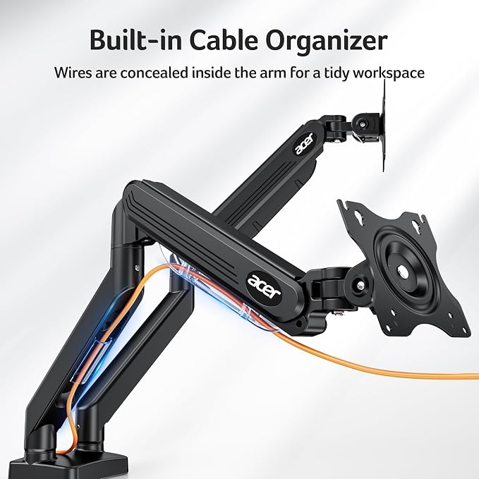 Acer Dual Monitor Arm, Computer Desk Arm with VESA Mounts for 17–32″ Screens, Fully Adjustable Gas Spring Monitor Stand, C-Clamp and Grommet Mounting Base, Fits 4.4 to 19.8lbs Computer Monitors