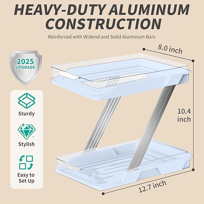 3 Pack Bathroom Organizers and Storage - Multi-Purpose,2-Tier Clear Pull Out Organization for Bathroom,Under Sink,Kitchen,Vanity,Countertop,Cabinet,Pantry & Medicine Cabinet,Blue