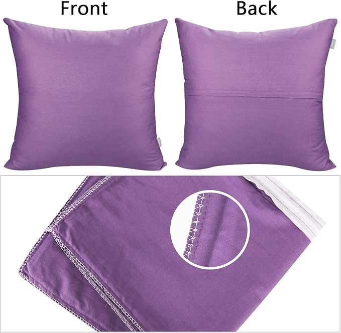 4-Pack 100% Cotton Comfortable Solid Decorative Throw Pillow Case,Thmyo Square Cushion Cover Pillowcase Sublimation Blank Pillow Covers DIY Throw Pillowcase for Sofa Couch(20x20 inch/ 50x50cm,Purple)
