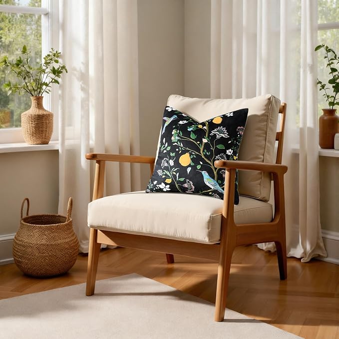 MUSSEL Black Velvet Floral Decorative 12x20 Lumbar Pillow Covers Set of 2 | Durable and Sturdy,Botanical Printed Pattern,Throw Pillows Case,Rectangle,Colorful Farmhouse,Home Sofa Bed Couch Decor