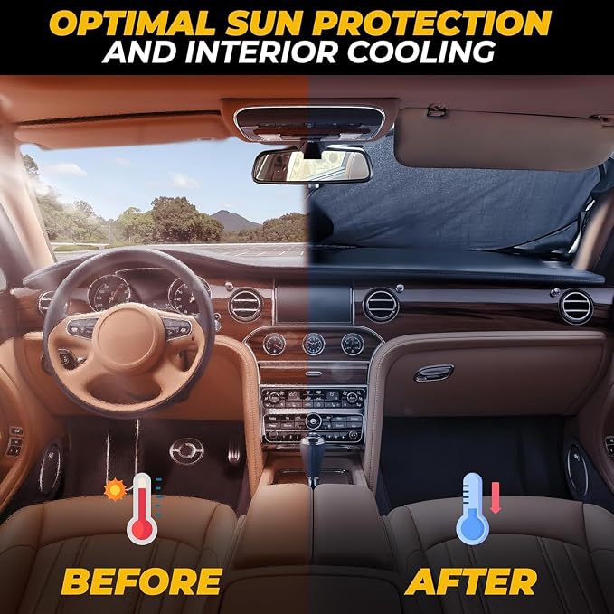 Autovir Car Windshield Sun Shade, 280T Reflective Front Visor Sun Blocker