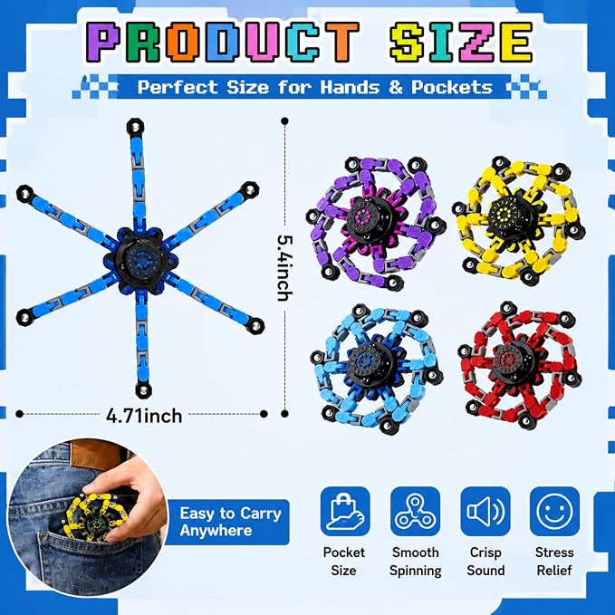 12PCS Transformable Fidget Spinner Toys for Kids and Adults | DIY Robot Chain Fidget Toys, Sensory Toys for Stress Relief, Party Favors, Classroom Rewards & Birthday Gifts