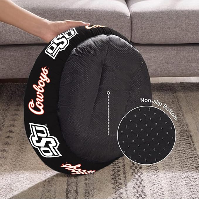 ShopInstaPets Oklahoma State Cowboys Officially Licensed Plush Donut Pet Bed – Cozy, Machine Washable, Perfect for Pets (Large)