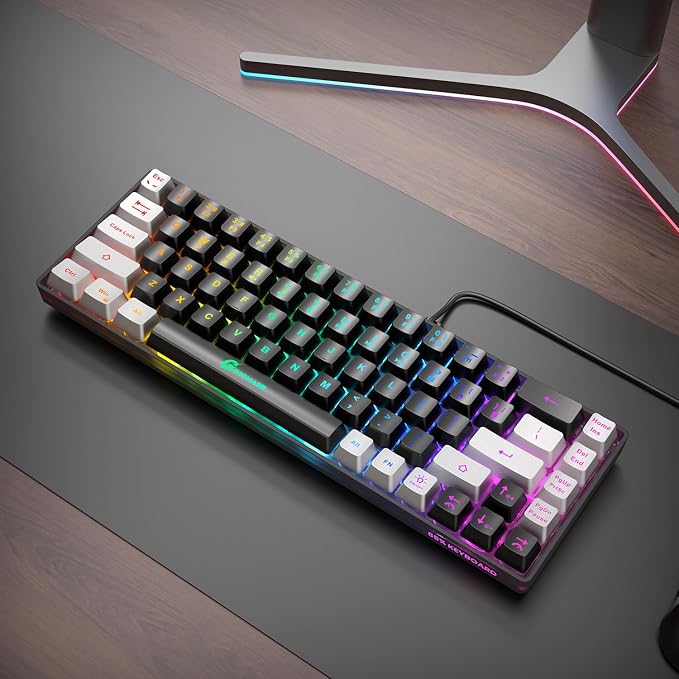 GEODMAER 65% Gaming Keyboard, LED Backlit Mini Wired Gaming Keyboard, Ultra-Compact Anti-Ghosting No-Conflict 68 Keys Gaming Wired Keyboard for PC Laptop Gamer