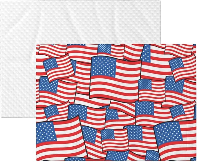 Reversible Plush Throw for Dogs and Cats, Novelty American Flag, Double Sided Blanket with Nubby Dot Side and Sleek Side Ideal for Cuddling Nesting Security