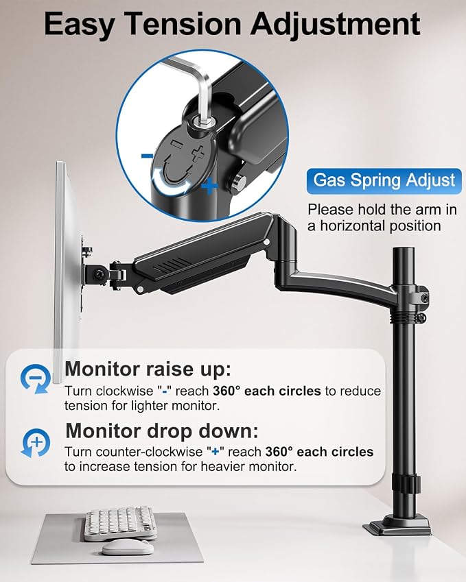 Dual Monitor Stand for Computer Screen up to 32", Holds 22 lbs Each | Taller Monitor Arms Desk Mount, Height Adjustable Gas Spring VESA Mount with C-clamp Grommet Mounting, Black, Freelift