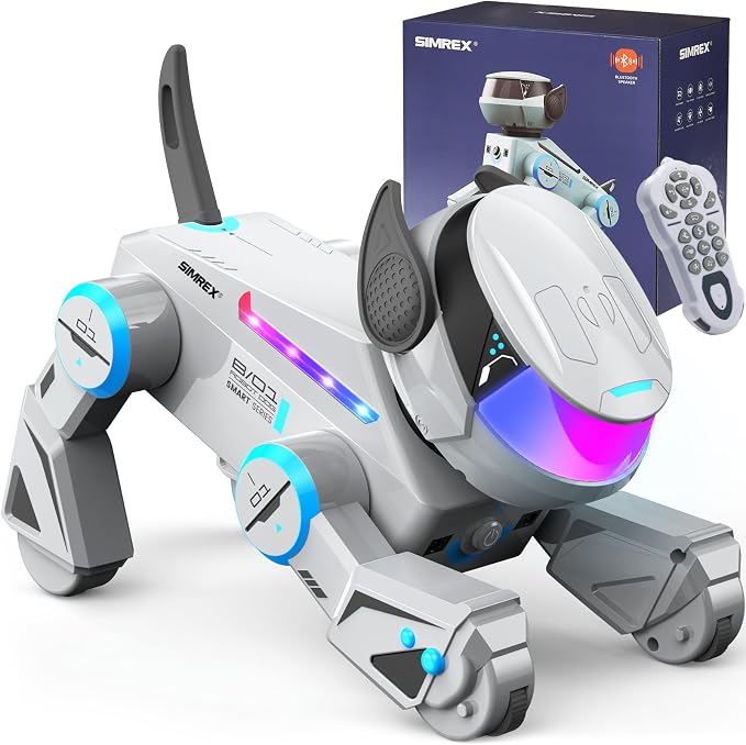SIMREX Robot Dog Toys for Kids – Smart Interactive Robot Puppy with Bluetooth,Touch Sensor, Dance Tricks, LED Eyes, 2 Rechargeable Batteries, Gift for Kids Boys and Girls(Gray)