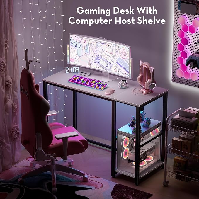 SINPAID 40" Small Computer Desk with Study Shelves for Home Office,White | Easy Assembly Study Desk, Sturdy Writing Desk for Bedroom & Home Office, Cream White