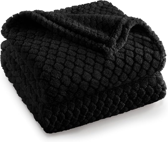 Exclusivo Mezcla Soft Fleece King Size Blanket for Bed, Black | Jacquard Lightweight Cozy Bed Blanket, Breathable Decorative Fuzzy Textured All Season Use, 90x104 Inches