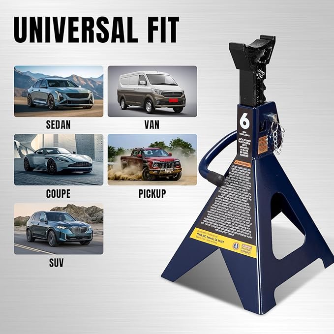 TCE 6 Ton (12,000 LBs) Capacity Double Locking Steel Jack Stands, 2 Pack, Blue, AT46002AU