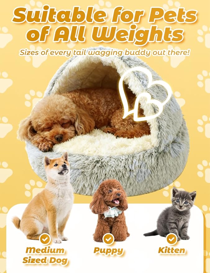 Dog Bed, Dog Bed with Cover Cave, Dual Comfort Design, Pet Bed for Small/Medium/Large Cats and Dogs, Anxiety Relief, Durable & Chew-Proof, Improves Sleep & Behaviour (Coffee, 32in)