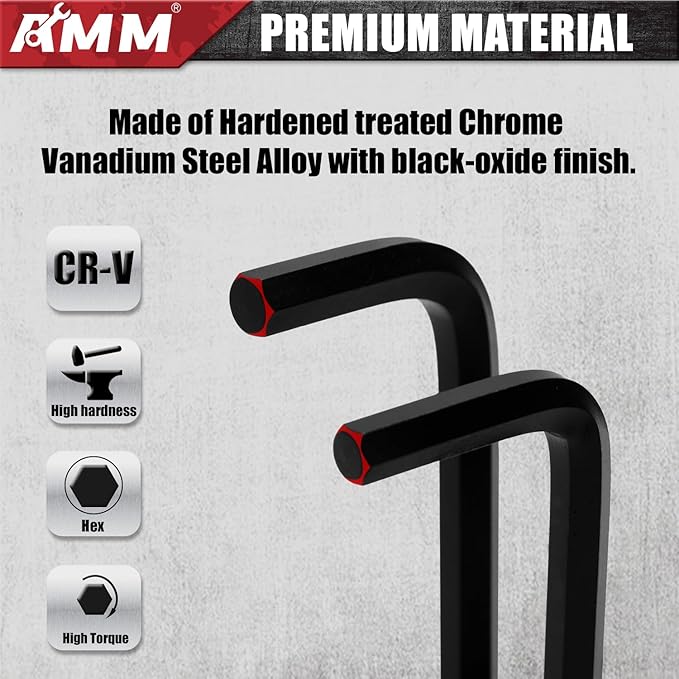 AMM 31-Piece Hex Key Wrench Set, Metric and SAE Allen Wrenches (0.028-3/8 inch, 0.7-10 mm) L Shape Allen Keys, Chrome Vanadium Steel