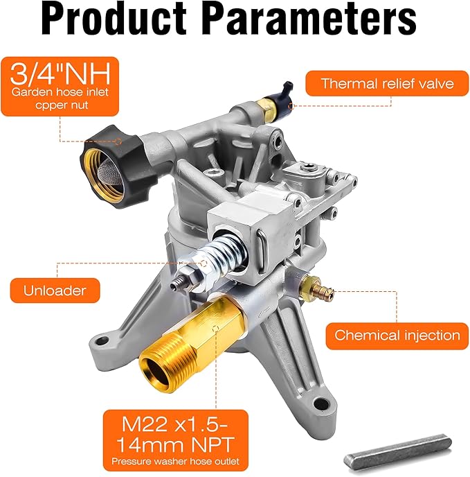 7/8" Shaft Vertical Pressure Washer Pump, Max 3400PSI 2.5GPM Replacement Pumps for Power Washer,Compatible with Honda, GCV160, GCV190,Homelite,Troybilt,Simpson,Briggs&Stratton,Rear Facing Inlet/Outlet