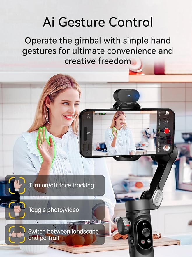 AOCHUAN 3-Axis Gimbal Stabilizer for Smartphone Smart AI XPro Black & B10 Storage Bag & E10 Extension Rod & P03 RGB Magnetic Fill Light