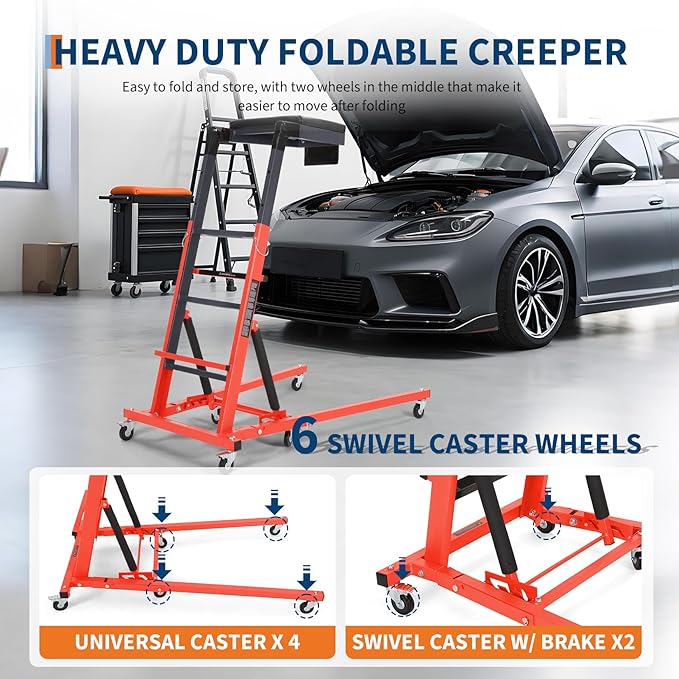Top Automotive Creeper,Engine Topside Creeper with Adjustable Height 49.21 in to 68.89 in, 400 LBS Capacity High Topside Creeper,6 Swivel Caster Wheels, Heavy Duty Foldable Garage Creepers for Auto