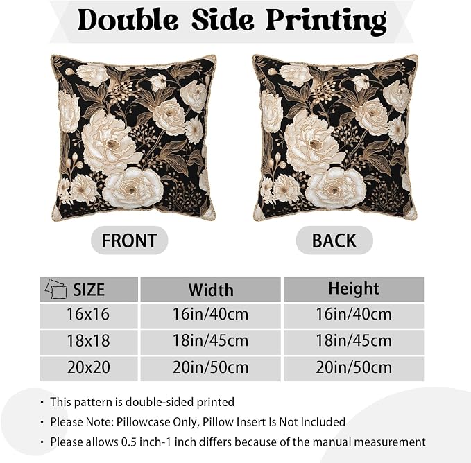 Vintage Peonies Roses Flower Velvet Pillow Covers 18x18 Inch Gold White Aesthetic Floral Leaves Throw Pillows For Couch Cushion Covers Pillowcase Farmhouse Pillow Cases for Sofa Bed Living Room