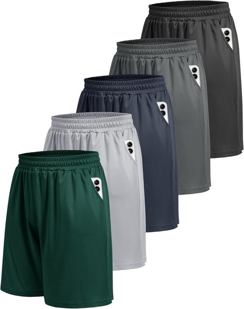 BOOJO Athletic Gym Shorts for Men - Quick Dry Black Workout Shorts with Pockets | 5-Pack Activewear