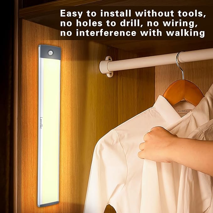 LEPOTEC 54 LED Under Counter Lighting, Motion Kitchen Cabinet Light, Battery Operated Closet Lights Pantry Light, Rechargeable Camper Caravan Night Light,Warm White (12.5inch-54LED-1 Pack)