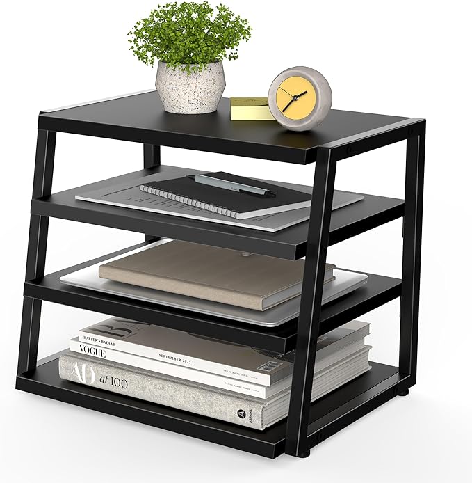 Fenge Desk Shelf Organizer, 4 Tier Desktop Shelf, Wood and Metal Office Shelves, Corner File Organizer for Office Supplies, Top of Desk Organizers and Accessories