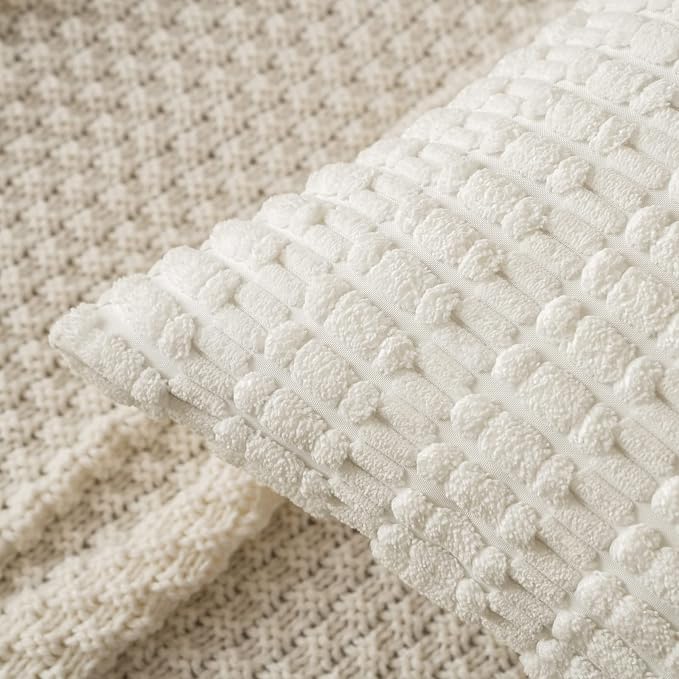 MIULEE Pack of 2 Corduroy Decorative Throw Pillow Covers 18x18 Inch Soft Boho Striped Pillow Covers Modern Farmhouse Home Decor for Sofa Living Room Couch Bed Pure White