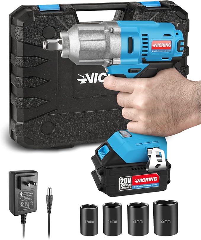 20V Cordless Impact Wrench - 1/2 Inch High Torque Electric Impact Driver With 4.0Ah Battery, Fast Charger and 4 Sockets