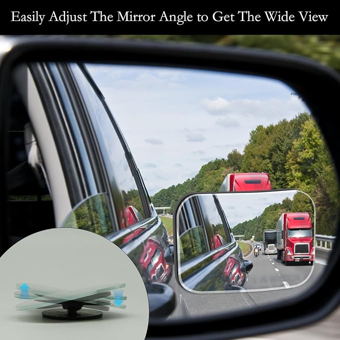 2Pcs Cars Square Blind Spot Mirrors, Car Side Mirror Blindspot Adjustabe Angle 360 Degree Wide Angle Convex RearView Removable for Enhanced Safety Universal Accessories for Suvs RVs Trucks
