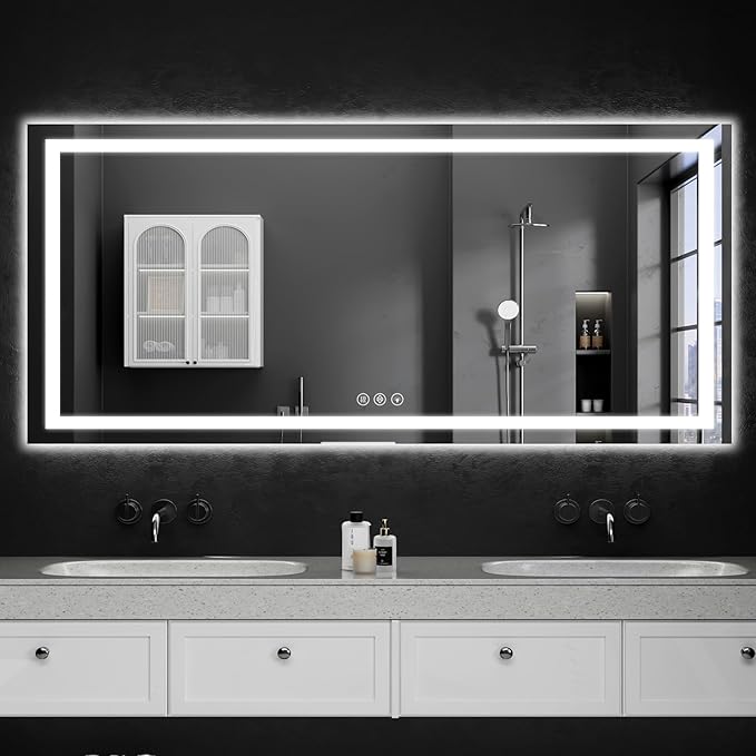 30"x60" LED Bathroom Mirror with Lights, Dimmable, Anti-Fog, Lighted Bathroom Vanity Mirror for Wall, Backlit + Front Lit, Memory Function, Shatter-Proof, Tempered Glass