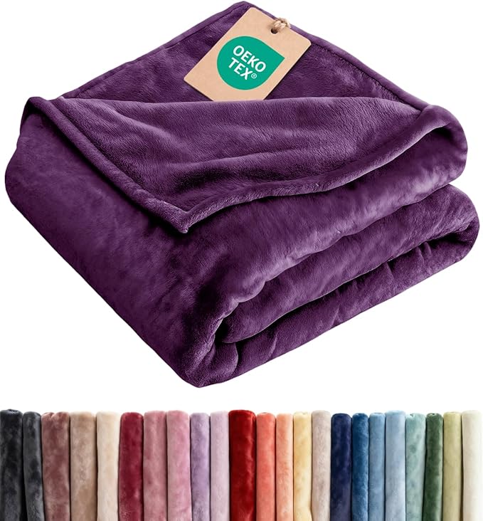 Ultra Soft Fleece Throw Blanket - College Dorm Room Essentials - Purple | Flannel Fleece, Thick, Warm & Breathable, All Season Cozy, Anti-Static, Microplush, Lightweight for Couch, Bed & Dorm Bedding