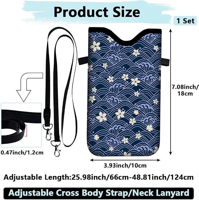 Floral Neoprene Phone Sleeve Pouch with Adjustable Strap Neck Lanyard Fits Most Smartphones 7.1 x 3.9 Inch Cute Cell Phone Crossbody Bag Waterproof Carrying Cellphone Case Bag for Women