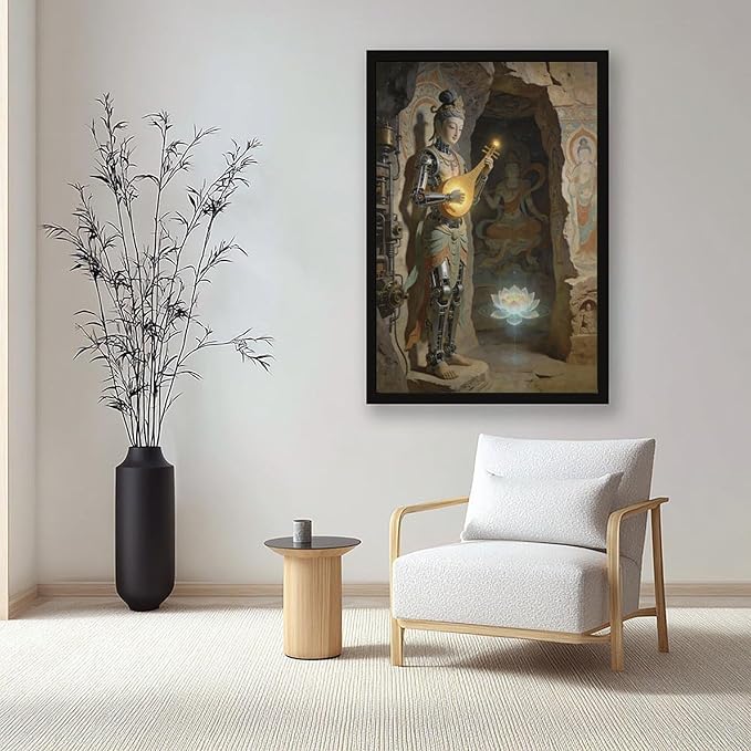 Framed Steampunk Mechanical Fairy Wall Art - Cultural Retro-Futuristic Poster for Home Office Bedroom Decor 24x36in
