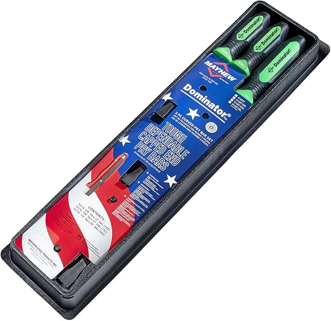 Mayhew Tools 14071GN Dominator Pro Pry Bar Set, 3-Piece Curved, Green