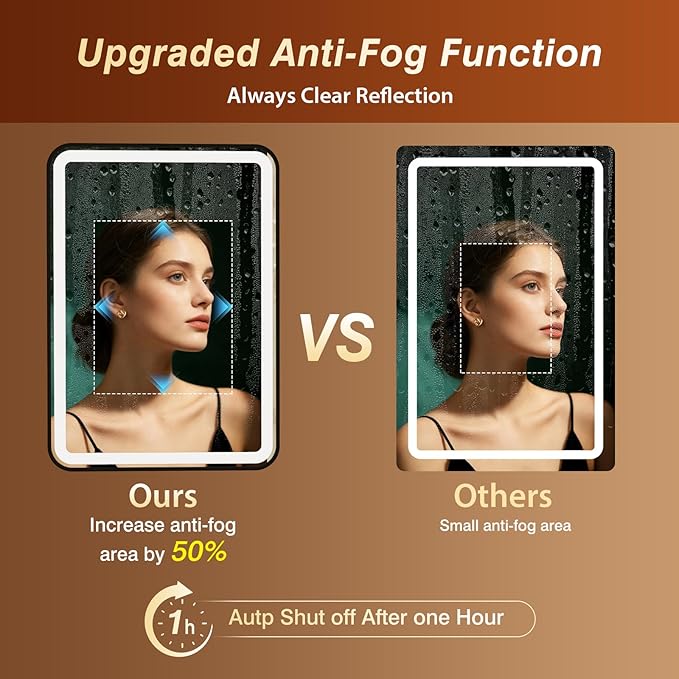 36x48 Inch LED Bathroom Mirror with Black Frame,Front and Backlit Vanity Mirror, Stepless Dimmable Wall Mirrors with Anti-Fog, 3 Colors, Memory, Waterproof, LED Smart Bathroom Mirror
