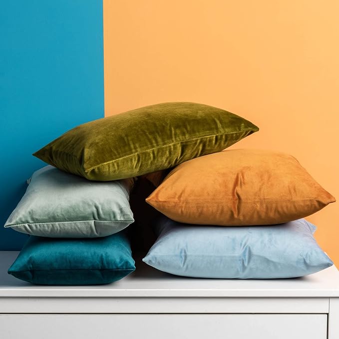 JUSPURBET 16x16 Decorative Velvet Throw Pillow Covers Set of 2,Peacock Blue | Modern Soft Cushion Covers Cases with Hidden Zipper for Couch Sofa Bed Living Room Bedroom Home Decor