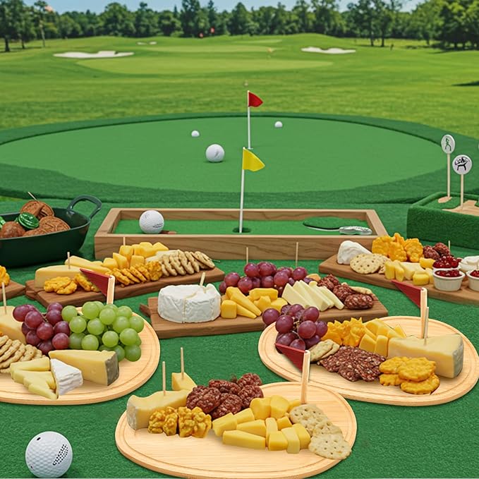 Golf Cheese Board Gift Set Golf Party Favor Prizes Charcuterie Wood Board with Knives and Box Father Day Gift for Dad Grandpa Party Tournament Game(Bamboo Color,15 x 8.3 x 0.47 ")