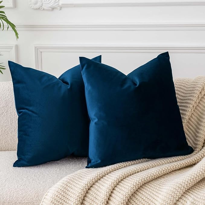 18x18 Throw Pillow Covers Decorative Velvet Cushion Covers Set of 2,Navy | Soft Pillow Cases with Invisible Zipper for Modern Couch Sofa Bed Living Room Bedroom Home Decor