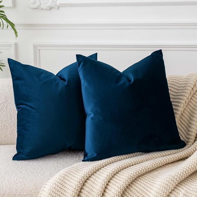 20x20 Throw Pillow Covers Set of 2 Decorative Velvet Cushion Covers,Navy | Soft Pillow Cases with Invisible Zipper for Modern Couch Sofa Bed Living Room Bedroom Home Decor