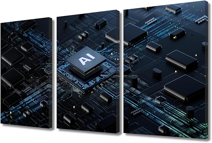 CPU Concept Canvas Wall Art Chip Wall Art for Living Room Artificial Intelligence Concept Pictures for Bedroom Modern Home Decor Office Decorations Artwork Framed Ready to Hang (36"Wx24"H)