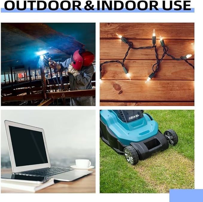 6 Ft Lighted Outdoor Extension Cord with 3 Electrical Power Outlets - 12/3 SJTW Heavy Duty Black Extension Cable with 3 Prong Grounded Plug for Safety, UL Listed