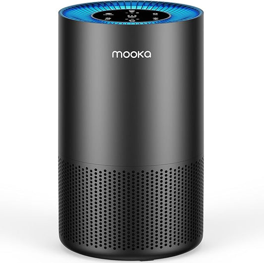 Air Purifiers for Home Large Room Pets Up to 1300 Sq Ft, MOOKA H13 True HEPA Air Purifier Cleaner with 360° Air Inlet, Fragrance, 13dB Air Purifier for Bedroom Wildfire Smoke Pet Dust Pollen (Black)