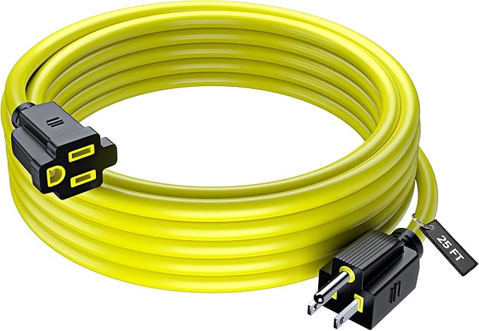 Maximm 25 Ft Yellow Extension Cord, Heavy Duty 3-Prong Outdoor Power Cable, ETL Listed for Contractors