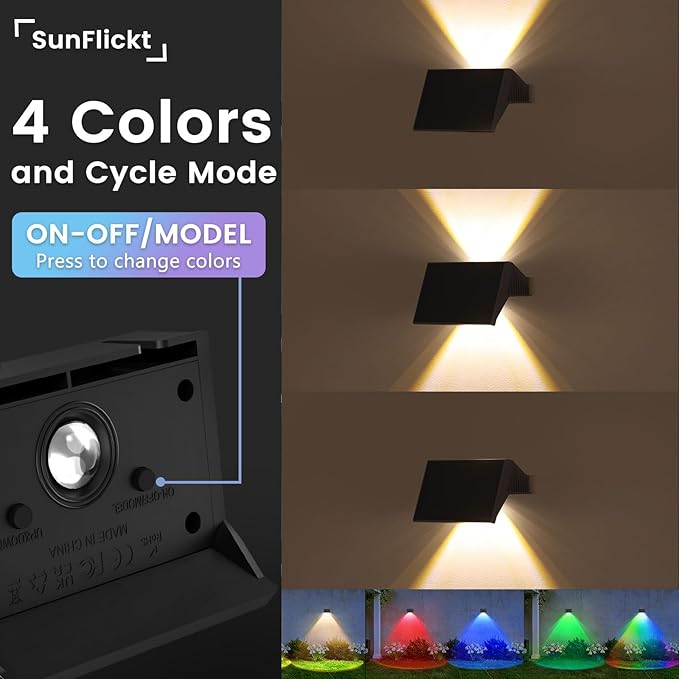 Solar Fence Lights Outdoor, 16-Pack Fence Lights Solar Powered with Up/Down Buttons, IP67 Waterproof for Outside, 120LM Auto Dusk to Dawn for Wall/Patio/Yard/Railing/Deck/Pathway (White & RGB)