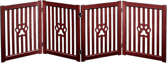 4 Panel Dog Gate - Mahogany - Foldable Wooden Freestanding Pet Gate, 80" L x 23.6" H, for Doorways, Halls & Stairs, 360 Degree Rotated Hinges