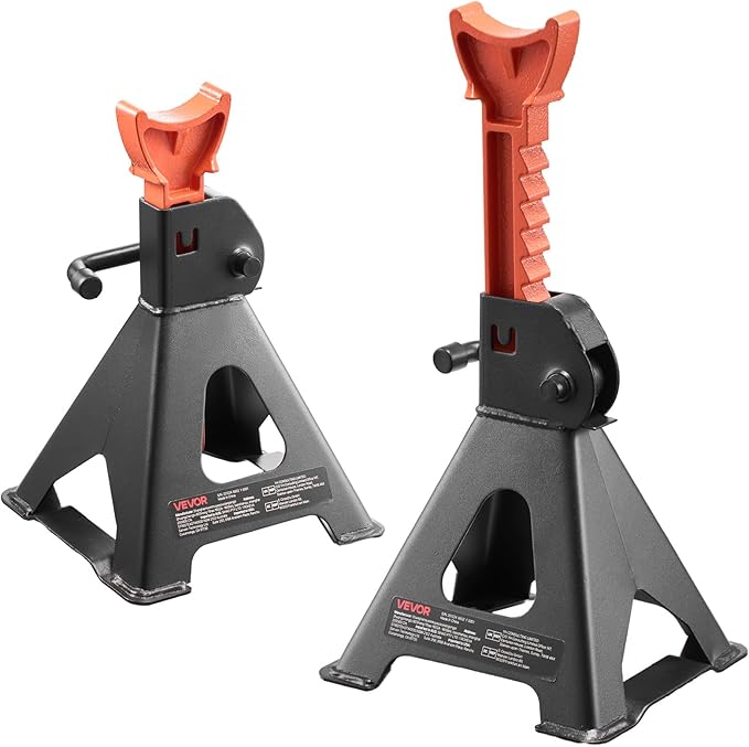 VEVOR Jack Stands, 3 Ton (6,600 lbs) Capacity, 10.8-16.3 in Adjustable Height, Heavy Duty Steel Jack Auto Stands with Locking, for Lifting SUV, Pickup, Car and UTV/ATV, 1 Pair, Black and Orange