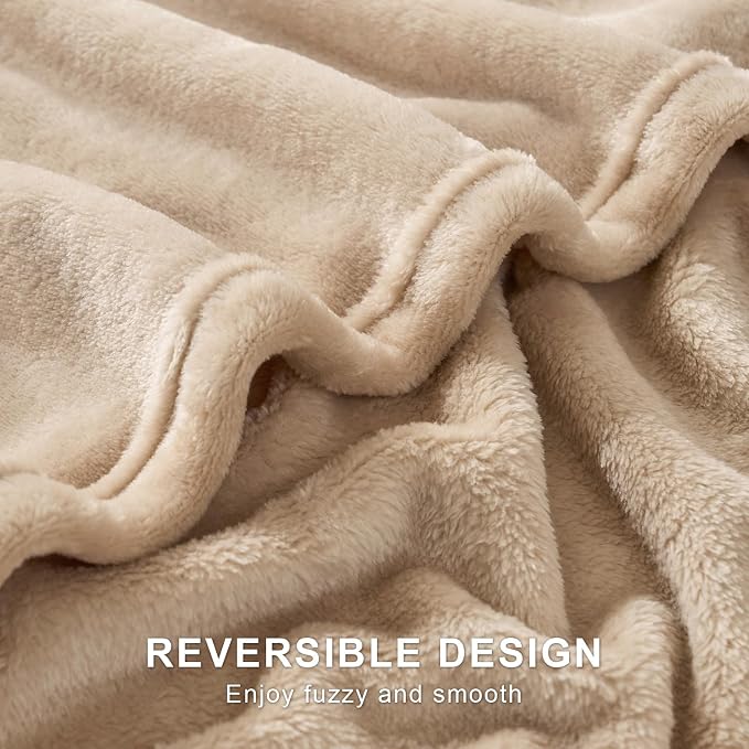 Hansleep Throw Light Camel Fleece Blanket, Soft Flannel Bed Blanket | Fuzzy Cozy Blanket 50x60 Inches, Multi-use for Bed, Sofa, Couch, Travel, Camping, All Season Warm Lightweight Cover