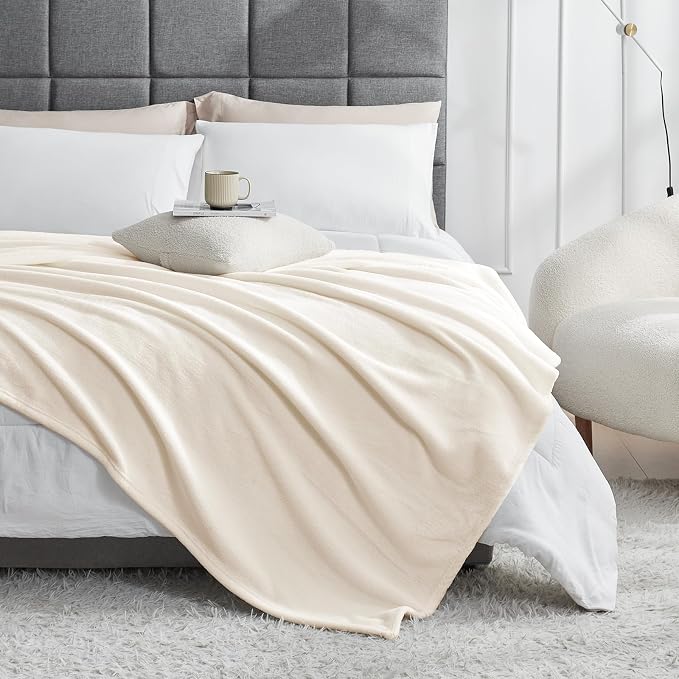 Hansleep King Beige Fleece Blanket, Soft Flannel Bed Blanket | Fuzzy Cozy Blanket 90x108 Inches, Multi-use for Bed, Sofa, Couch, Travel, Camping, All Season Warm Lightweight Cover