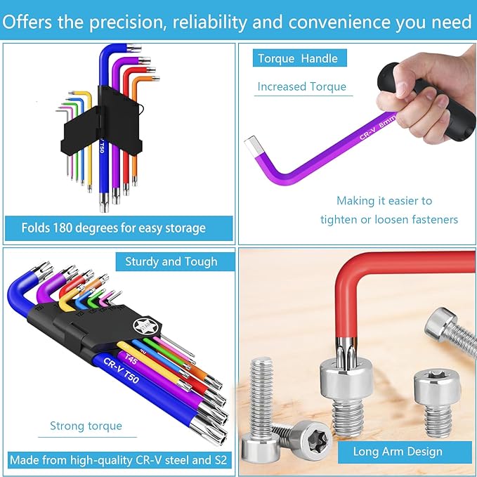 9PCS Star Key Set Torx Wrench Set 9 Standard Torx Star Wrenches for Bicycle Repair Furniture and Electrical Home DIY