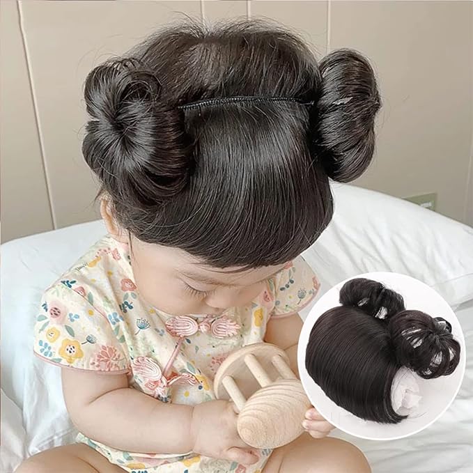 1 Pack Baby Wig Braid Hairband for Kids, Children's Fake Bangs Headband with Head Buckle for COS Hair Accessories (Black)